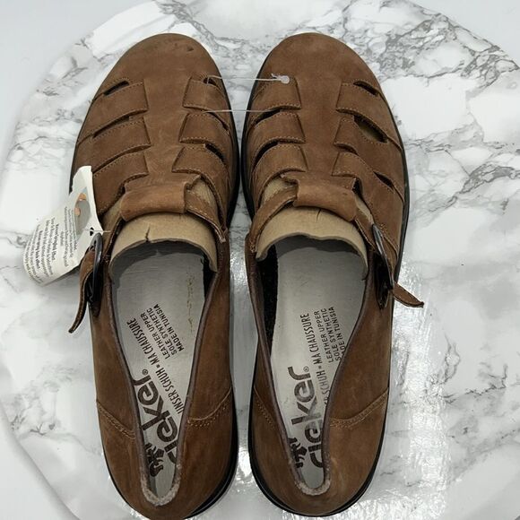 RIEKER Brown Leather Strappy Sandals-41 - Picture 4 of 10